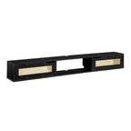 Walker Edison Modern Rattan Flip-Down-Door Wall-Mounted Floating Stand For Tvs Up To 80 Inches, 70 Inch, Black