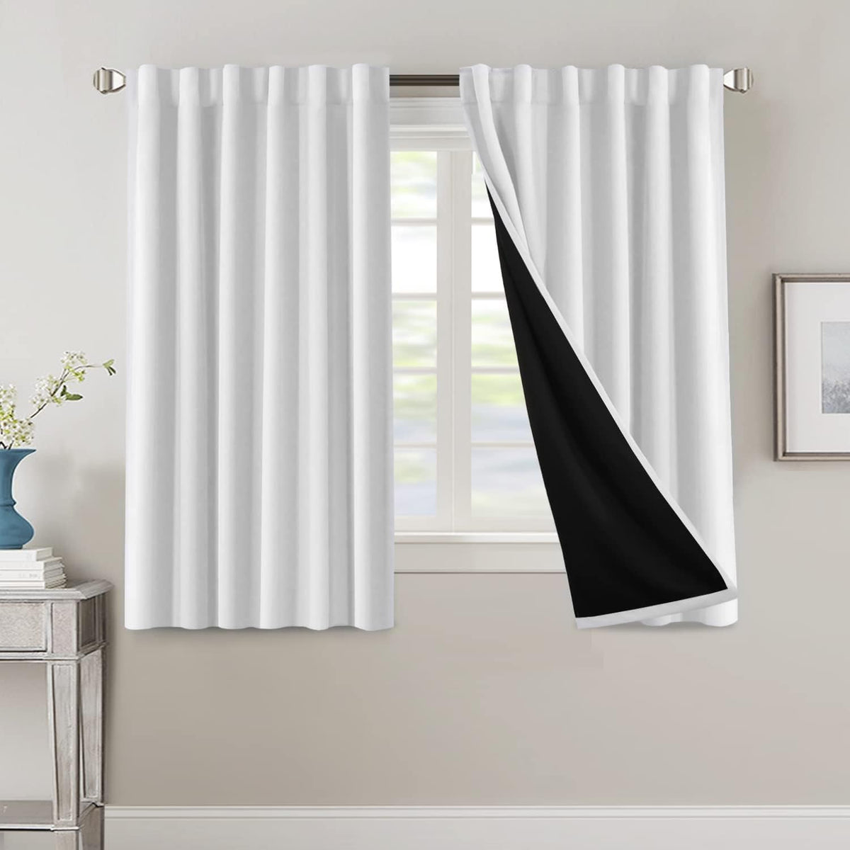 H.VERSAILTEX 100% Blackout Curtains for Bedroom with Black Liner Full Room Darkening Curtain 54 Inch Long Thermal Insulated Back