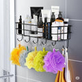 Anjil Steel Wall Mounted Storage Rack With 4 Hooks, Kitchen And Bathroom Organizer, Black, 28X10X11 Cm, 1 Shelf