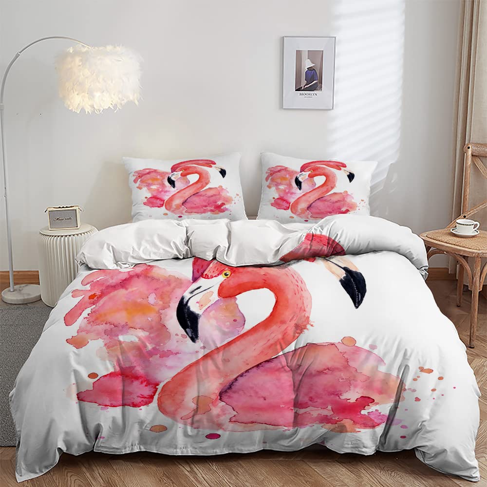 Ailonen Flamingo Duvet Cover Set Queen Size,Tropical Flamingo Pattern Bedding Set For Kids Boys Girls,Flamingo Pattern Comforter