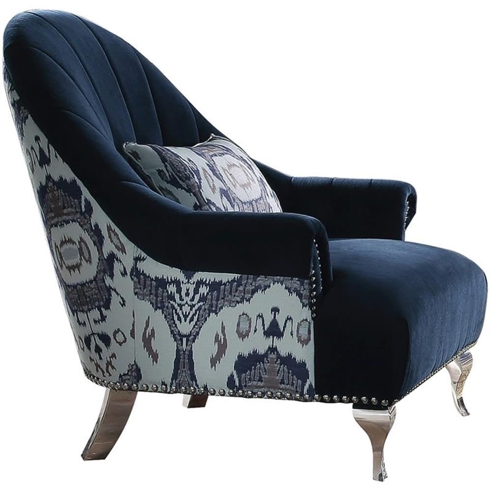Acme Jaborosa Velvet Upholstered Accent Chair in Blue