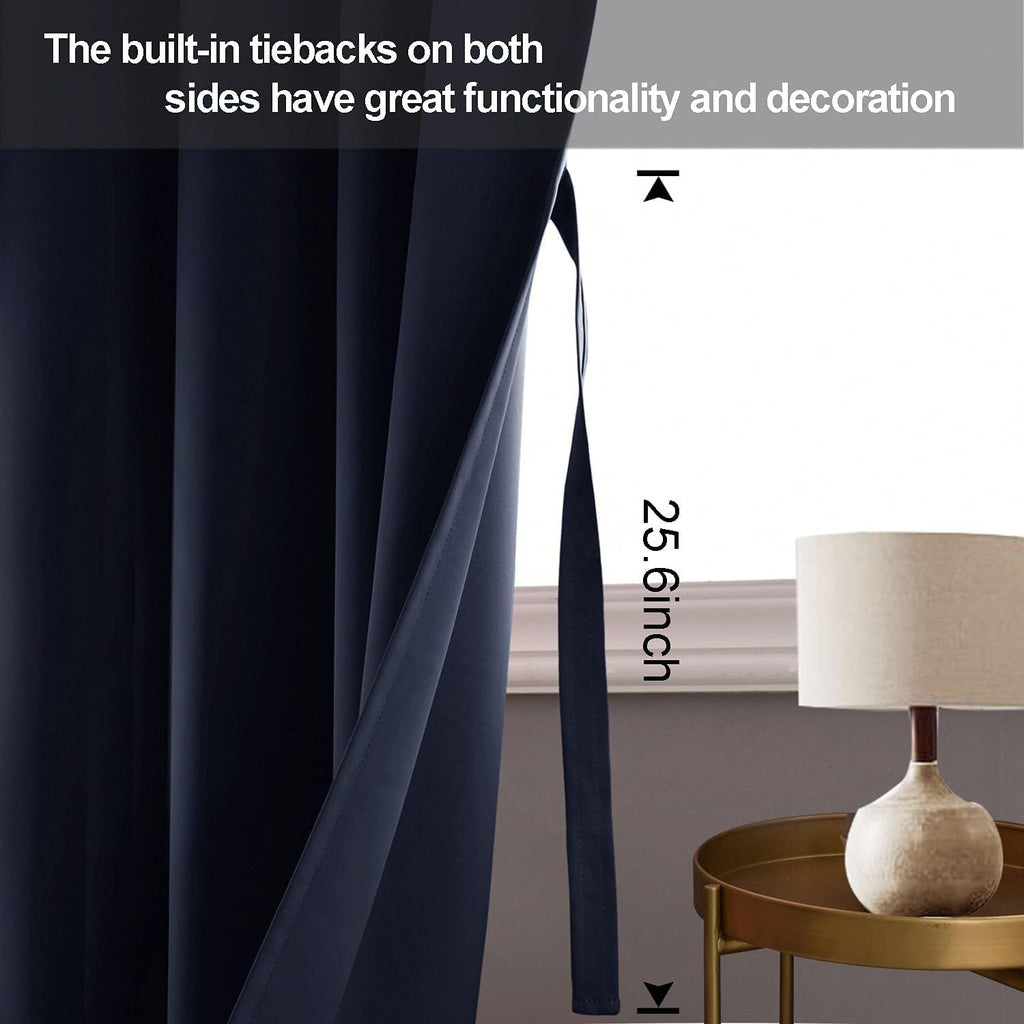 Jiuzhen Navy Blackout Curtains For Bedroom - Light Blocking And Noise Reducing Grommet Curtains For Living Room Darkening Curtains, Set Of 2 Window Curtain Panels, 38 X 63 Inch Length