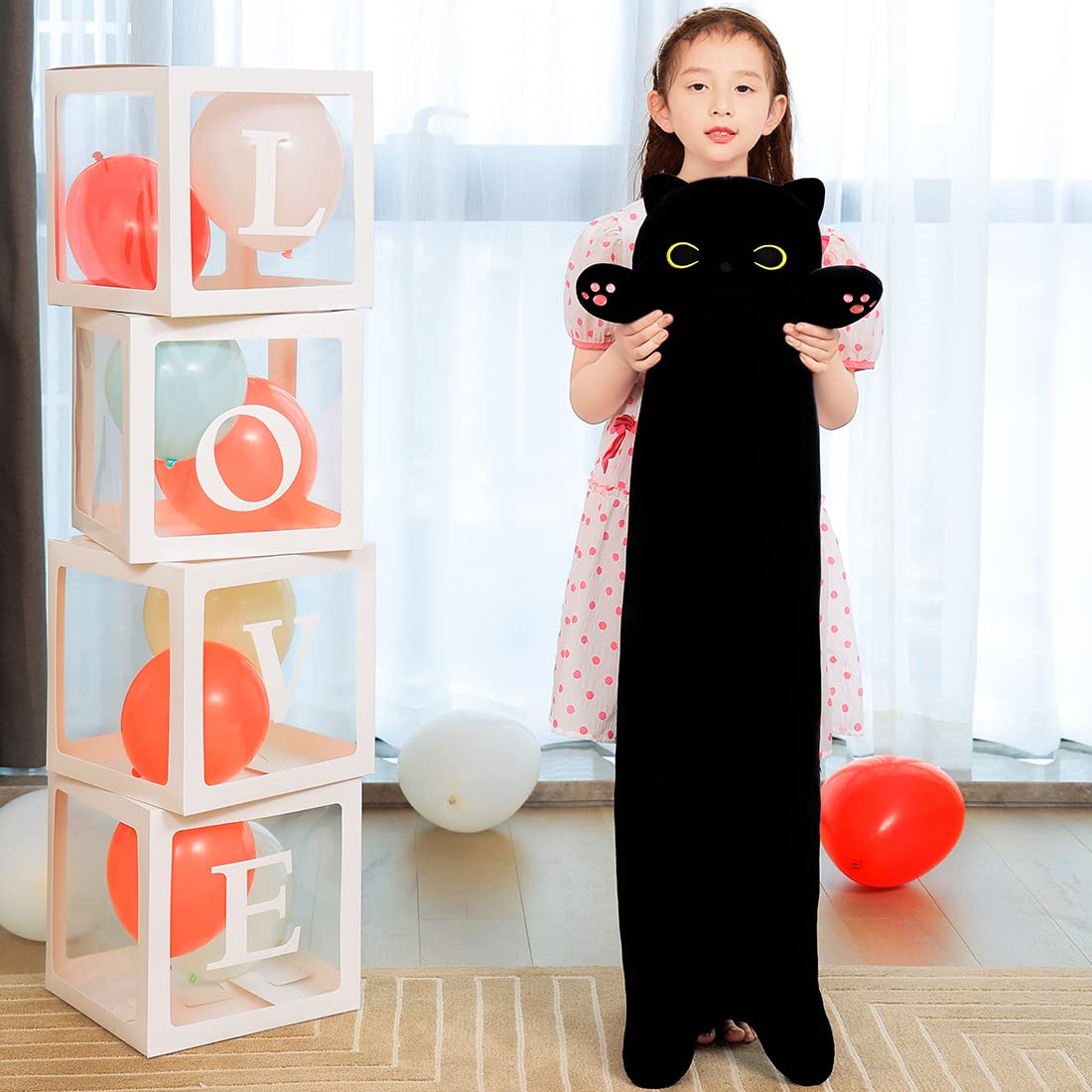 Long Cat Plush Cute Black Cat Stuffed Animals 43Inch Soft Plushies Body Pillow Kitten Plush Throw Pillow Kawaii Big Plush Doll T