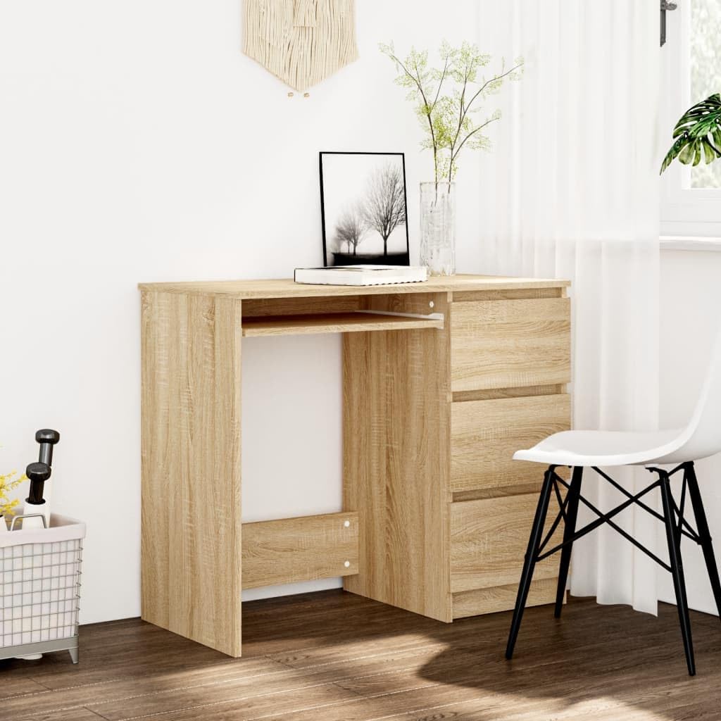 vidaXL Desk, Standing Computer Desk with Drawers, Home Office Desk, Workstation for Living Room Bedroom, Scandinavian, Sonoma Oak Engineered Wood