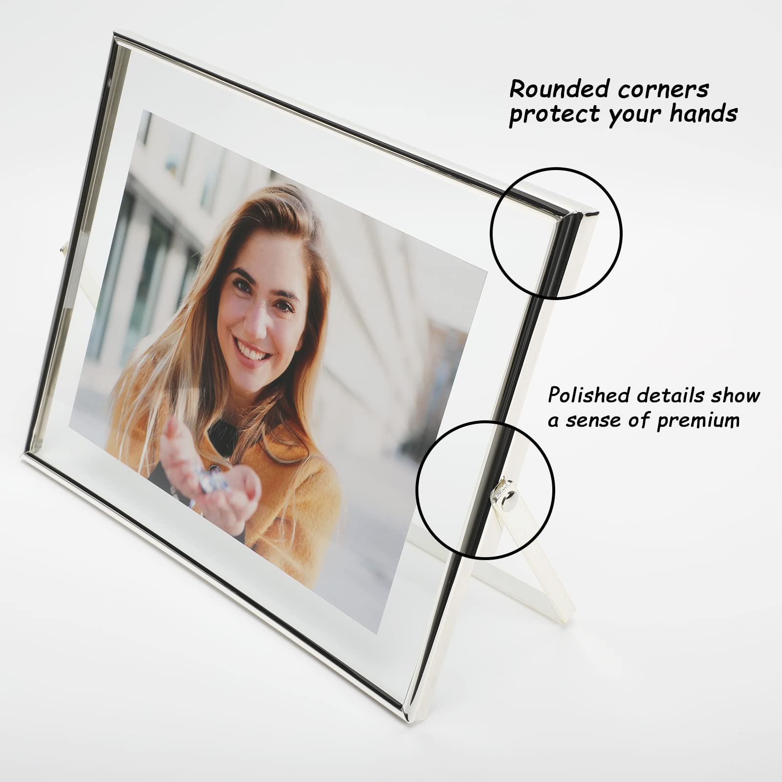 Ahago Silver Floating Frame(8''  10'', Horizontal), For Picture Sizes 7X9, 6X8, 5X7, Tabletop Shelf Photo Frames, Classy Gift Fo