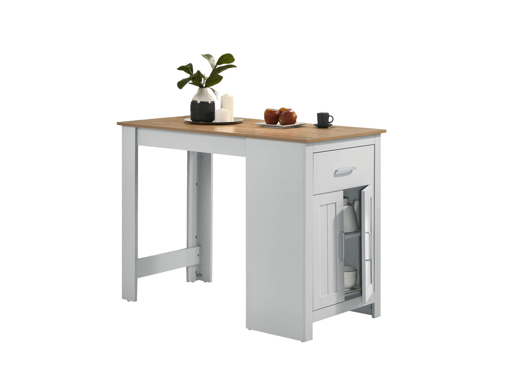 LILOLA LIVING Alonzo 47" Oak and White Small Space Counter Height Dining Table with Cabinet and Drawer Storage