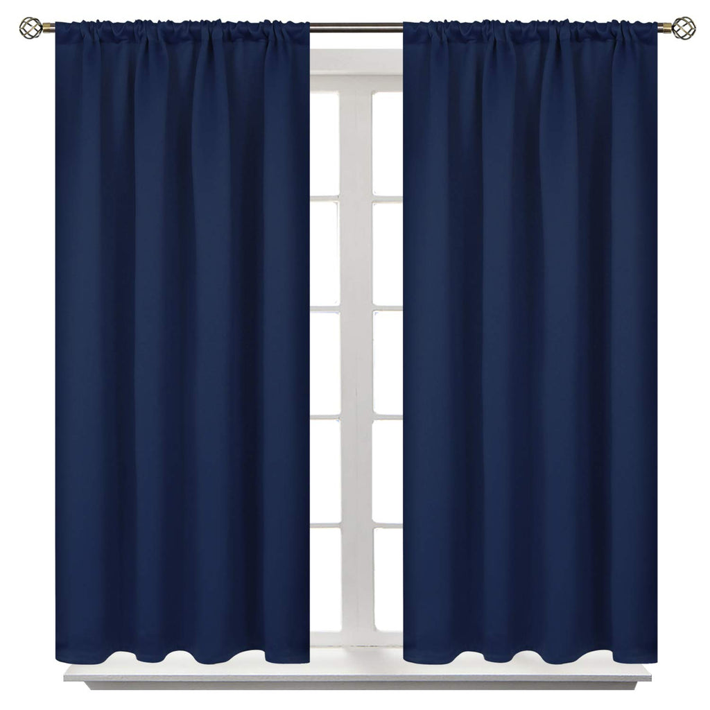 Bgment Short Blackout Curtains For Bedroom - Room Darkening Curtain Rod Pocket 45 Inch Length Thermal Insulated Window Drapes For Kitchen Bathroom Cafe, 42 X 45 Inch, 2 Panels, Navy Blue