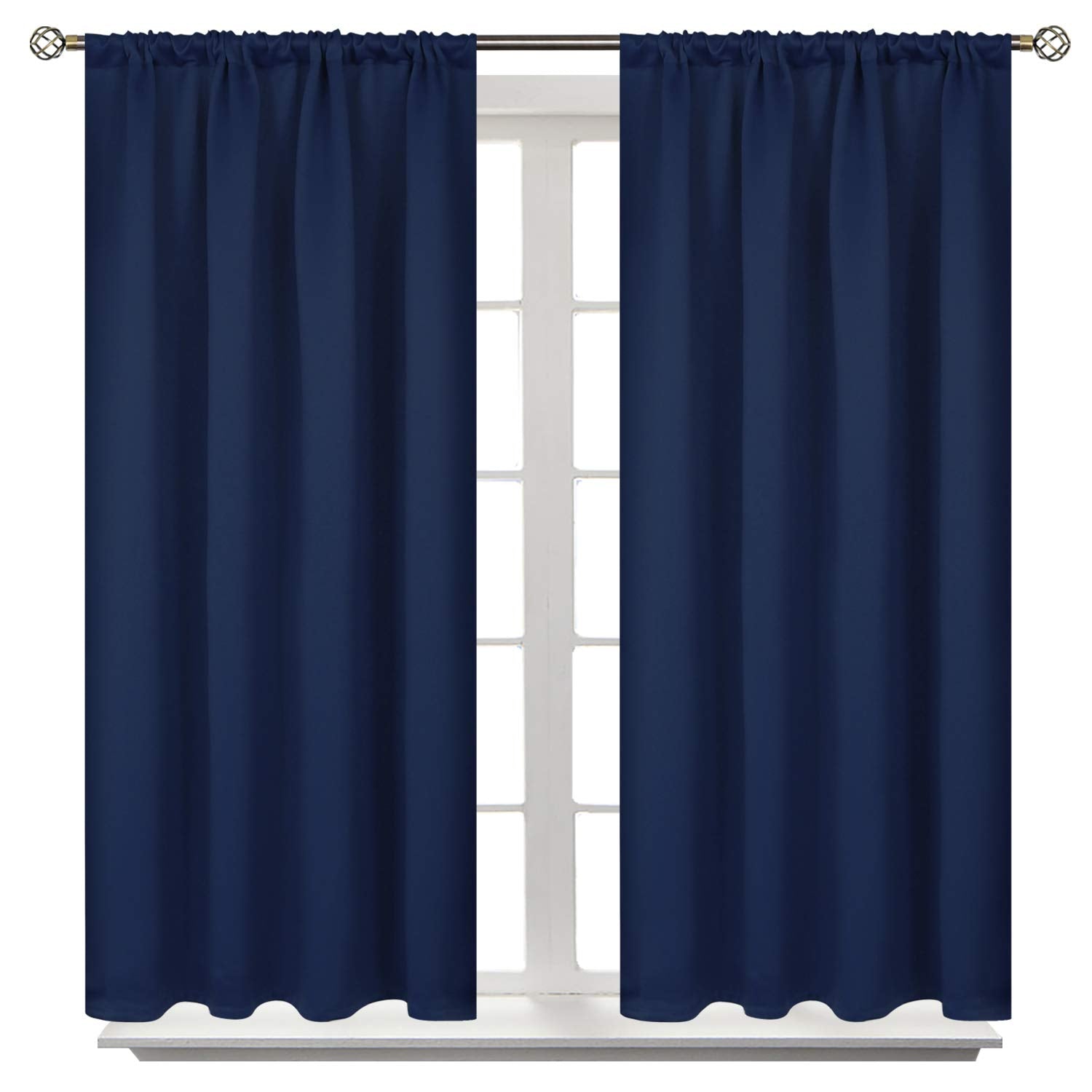 Bgment Short Blackout Curtains For Bedroom - Room Darkening Curtain Rod Pocket 45 Inch Length Thermal Insulated Window Drapes For Kitchen Bathroom Cafe, 42 X 45 Inch, 2 Panels, Navy Blue