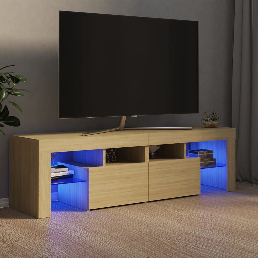 vidaXL TV Cabinet with LED Lights Sonoma Oak 55.1&quot;x13.8&quot;x15.7&quot;