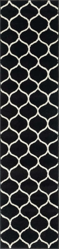 Unique Loom Trellis Frieze Collection Area Rug - Rounded (2' x 8' 8'' Runner, Black/ Ivory)