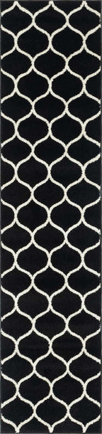 Unique Loom Trellis Frieze Collection Area Rug - Rounded (2' x 8' 8'' Runner, Black/ Ivory)