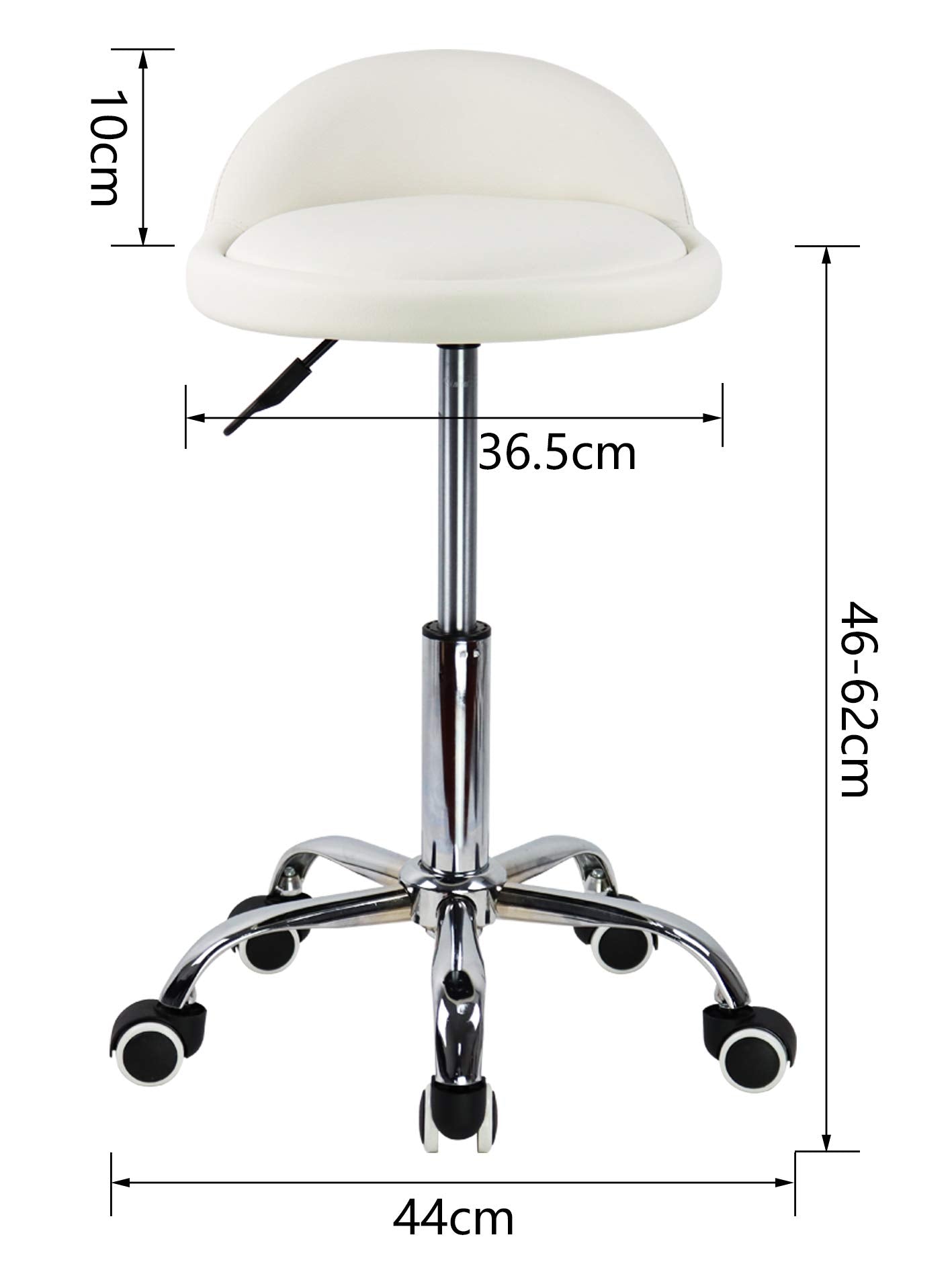Kktoner Pu Leather Round Rolling Stool With Back Rest Height Adjustable Swivel Drafting Work Spa Task Chair With Wheels (White)