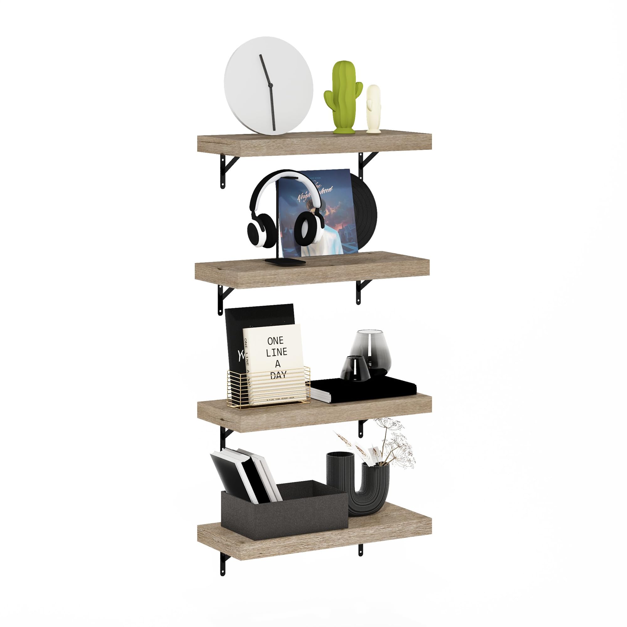 Furinno Tanna 22-Inch Wall Mounted Floating Display Shelves, Natural, Set of 4