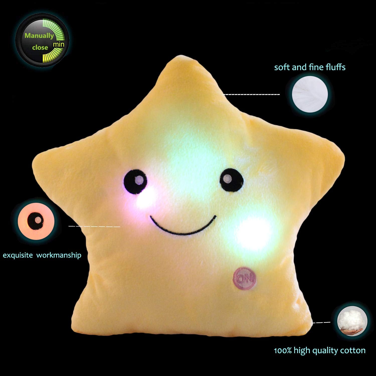Sofipal Creative Twinkle Star Shaped Plush Pillow, Led Night Light Glowing Cushions Plush Stuffed Toys Gifts For Kids, Decoratio