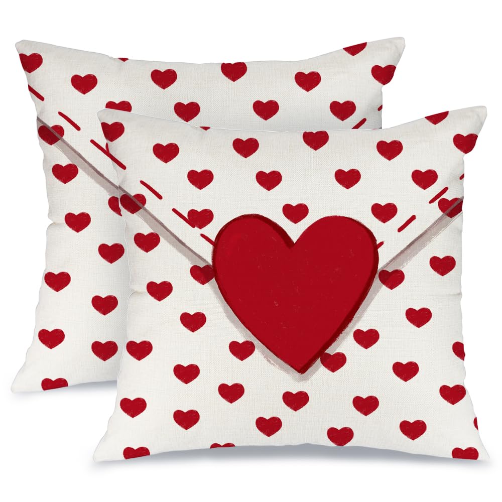 Aacors Valentine'S Day Pillow Covers 20X20 Set Of 2,Love Heart Decorations Holiday Farmhouse Decorative Pillow Case Decor For So