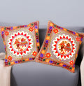 Purpledip Cotton Throw Pillow Cushion Covers Spring Dance: Ethnic Design Embroidery, Set Of 2, 16 Inches (12445Q)
