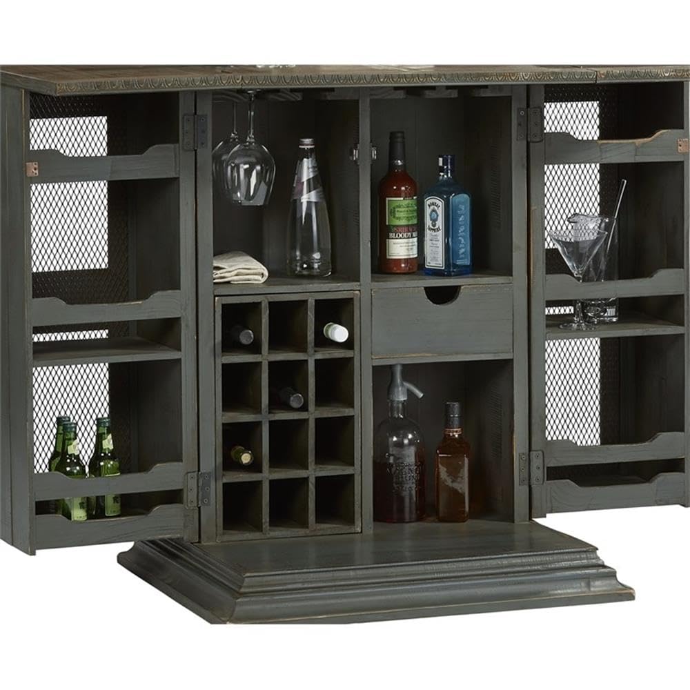 Progressive Furniture Sangria Bar Cabinet, Slate Gray/Dark Pine