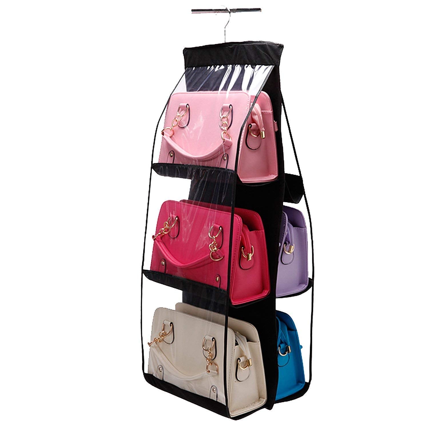 Cyrox 6 Pocket Foldable Hanging Purse Handbag Organizer | DustProof Hanging Handbag Storage Holder Bag Wardrobe Closet Organize