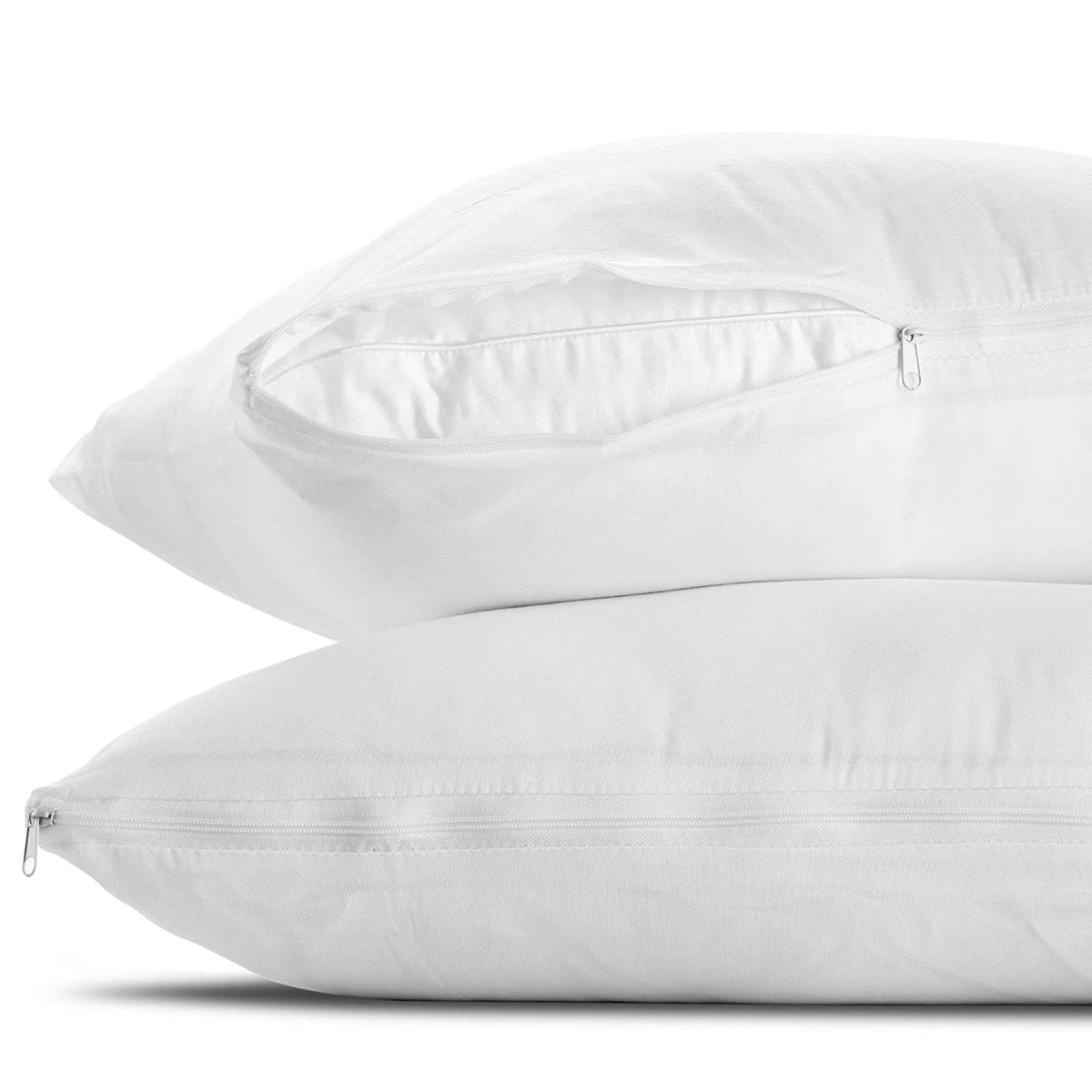 Standard Size Pillow Protectors With Zipper By The Grand. Poly-Cotton Hypoallergenic Pillow Covers That Are Soft, Comfortable, A