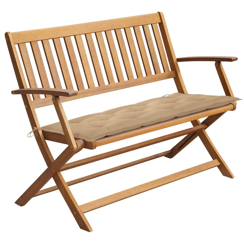 Patio Folding Bench with Beige Cushion