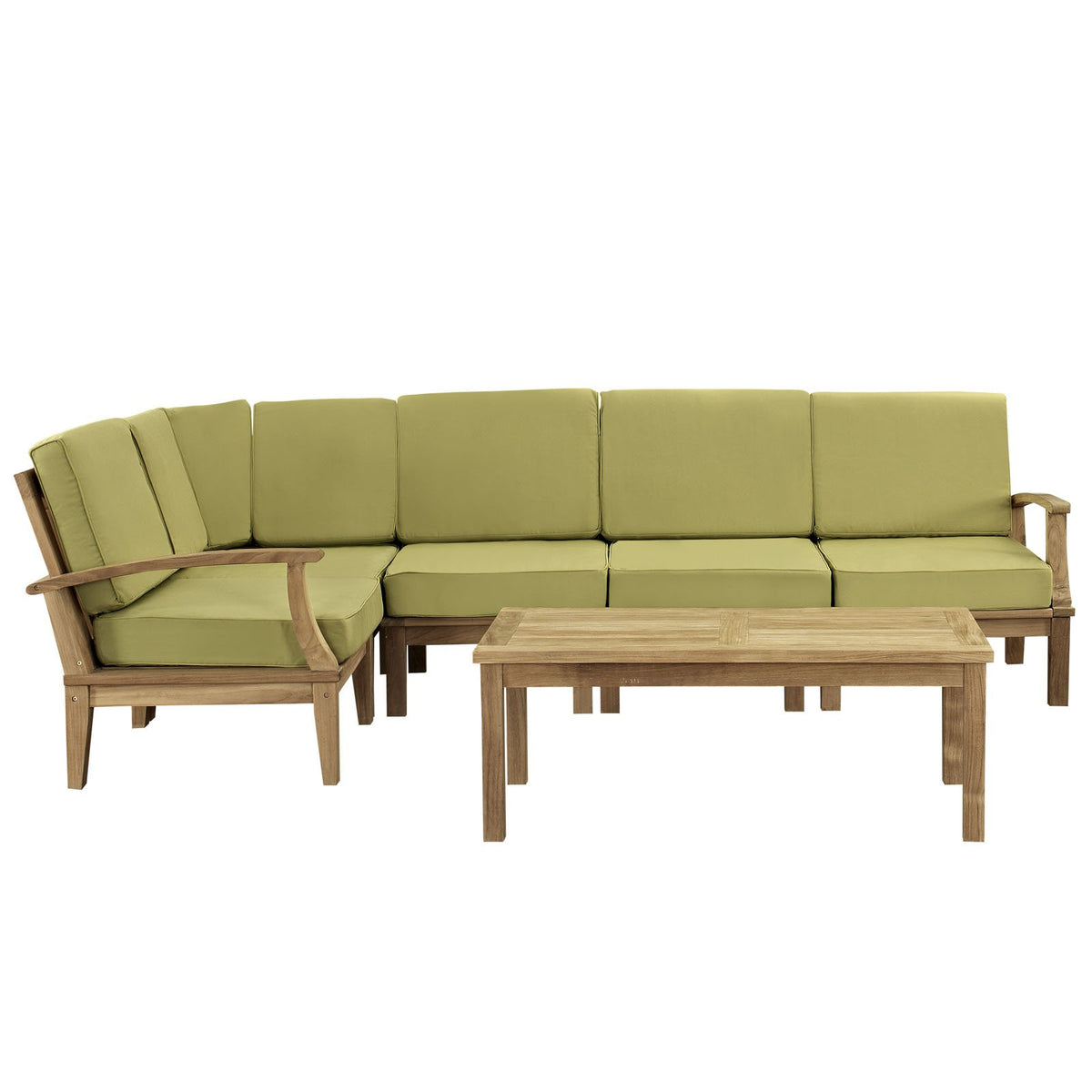 Lexmod Marina 6-Piece Outdoor Patio Teak Sofa Set, Natural Peridot