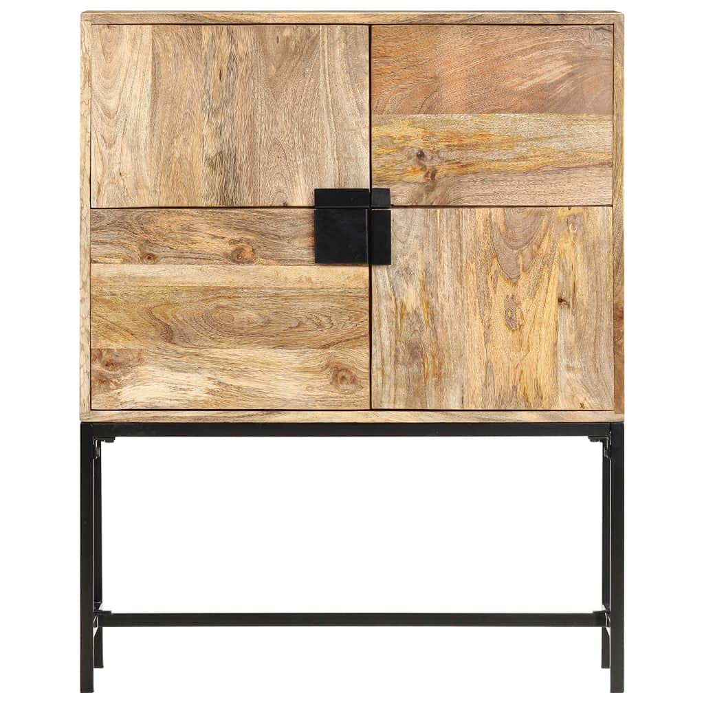 vidaXL Rustic Solid Mango Wood Highboard with Powder Coated Steel Legs and 4 Doors for Storage - Brown & Black, Size 31.5&quot;x11.8&quot;x39.4&quot;