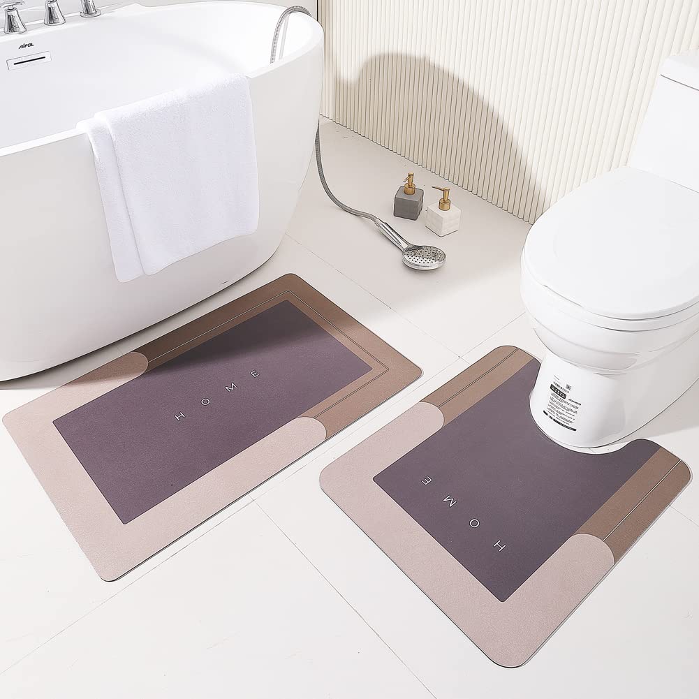 Hellotree 2Pcs Ultra Soft Napa Skin Bath Mat And U-Shaped Toilet Rug, Water Absorbent And Non Slip Shower Bath Rug For Bathroom,