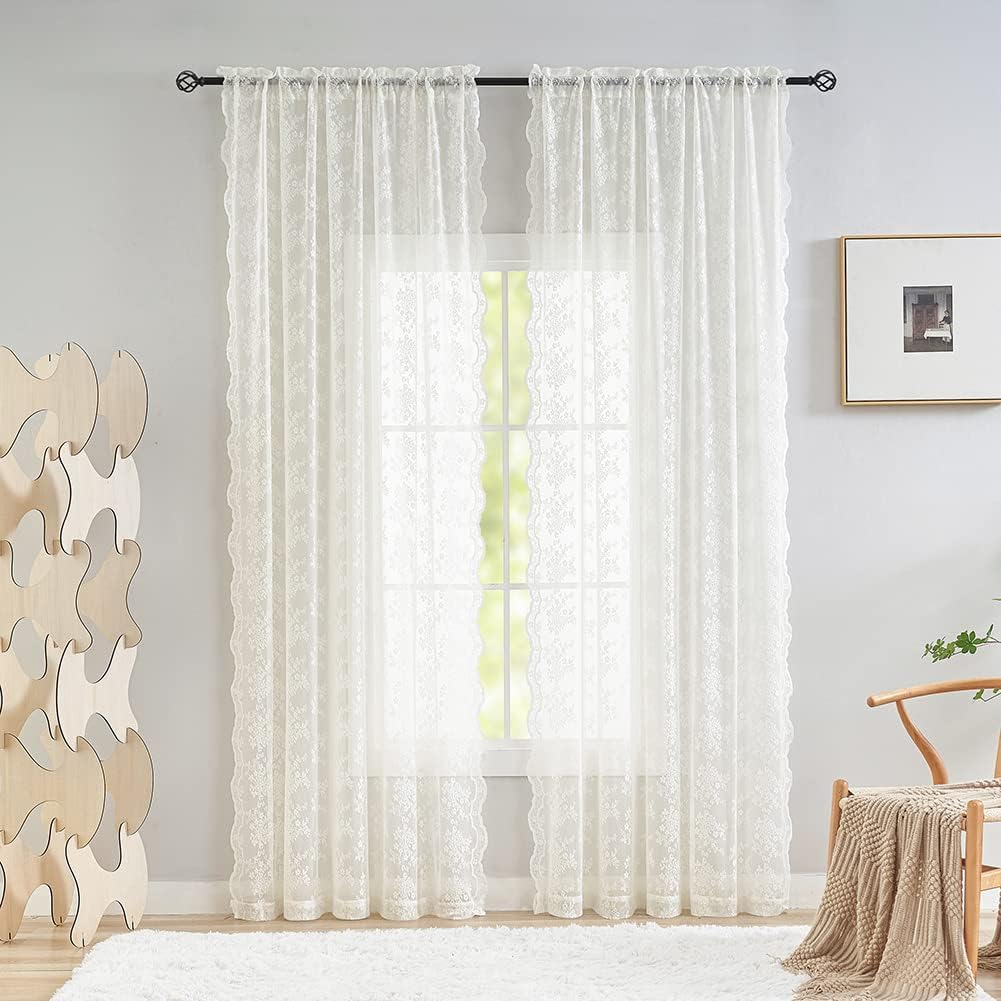 Yj Yanjun Cream Sheer Curtains 80 Inch Length For Living Room 2 Panels Country Lace Closet Curtains Doorway Curtains Privacy Roo