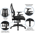 Flash Furniture Ivan High Back Black Mesh Multifunction Swivel Ergonomic Task Office Chair with Adjustable Arms