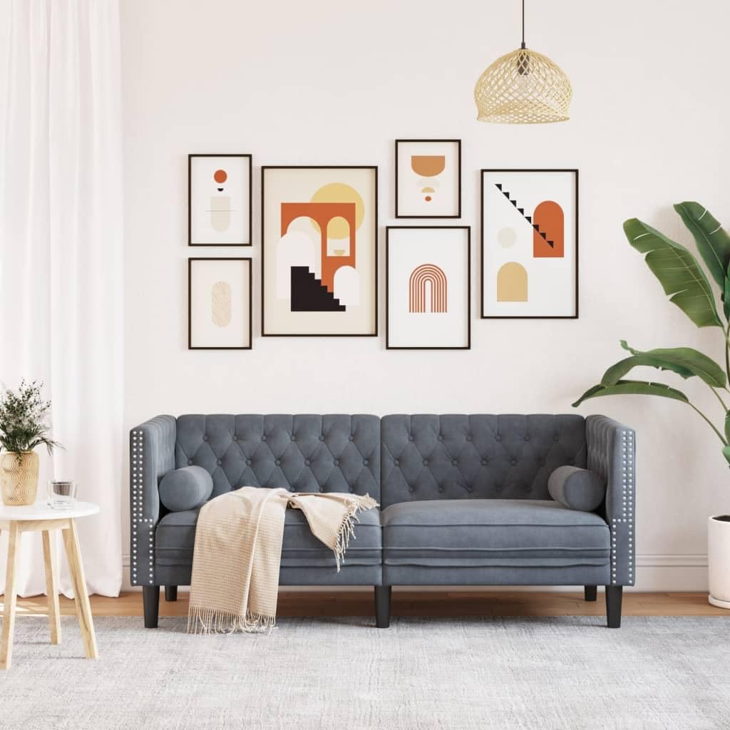 vidaXL Chesterfield Sofa Loveseat/Settee 2-Seater - Dark Gray Velvet, Button-Tufted Backrest & Armrests, 68.5?W x 29.3?D x 27.8?H