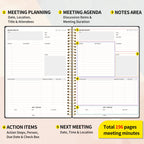 Sunee Meeting Notebook For Work With Sticky Tabs - 160 Pages, A4 Size Project Planner, Spiral Meeting Agenda/Minutes Notebook Or