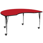 Flash Furniture Mobile Kidney Hp Laminate Activity Table With Standard Height Adjustable Legs, 48"W X 72"L, Red