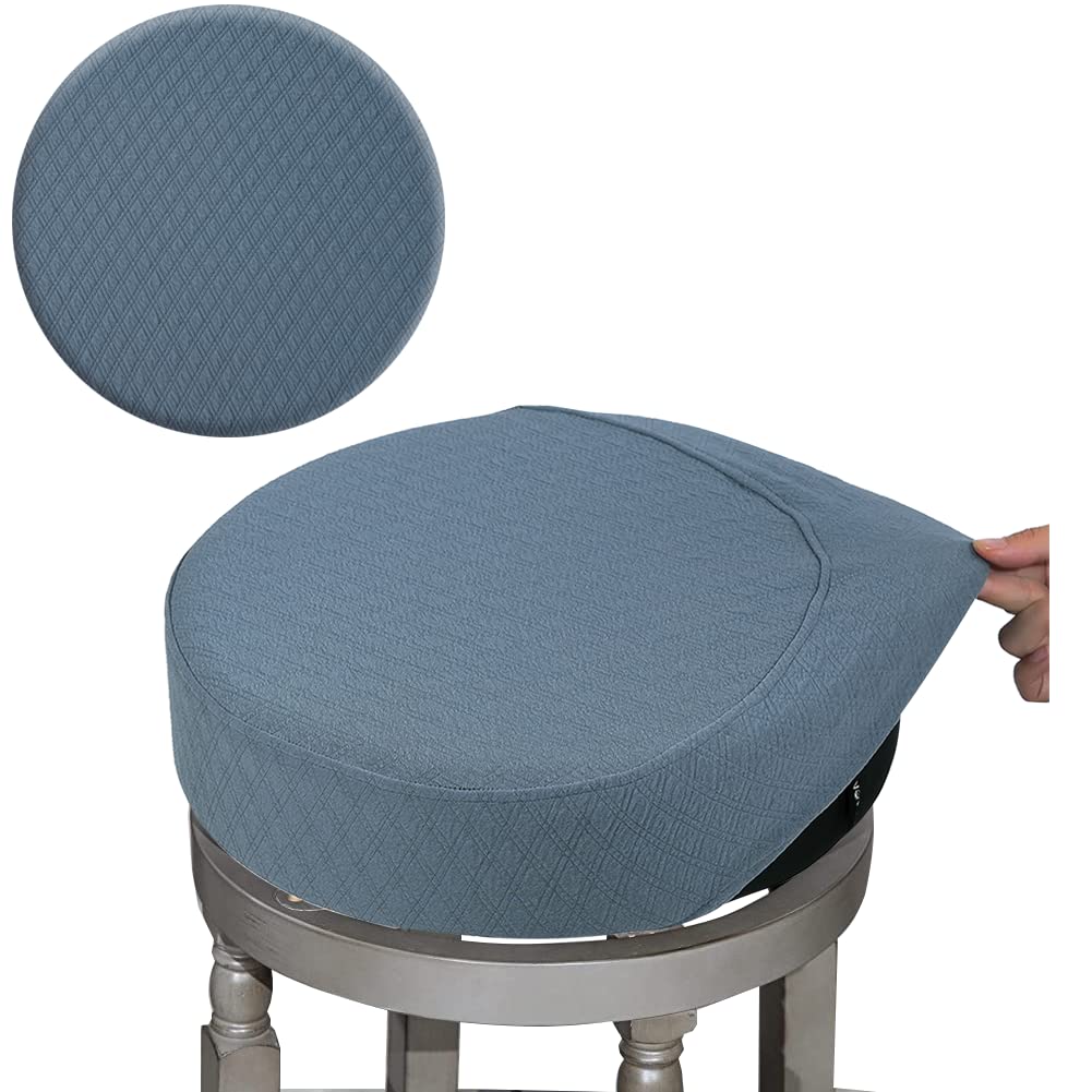 Buyue Bar Stool Covers, Luxury Fabric Dia.16-18' Round Crease-Resistant Stretchy Washable Jacquard Dustproof Stool Seat Slipcover, L-Sky Blue-1 Count