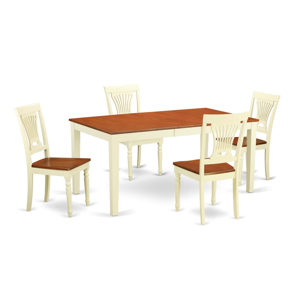 East West Furniture NIPL5-WHI-W 5 Piece Dinette Set for 4 Includes a Rectangle Dining Room Table with Butterfly Leaf and 4 Kitchen Dining Chairs, 36x66 Inch, Buttermilk & Cherry