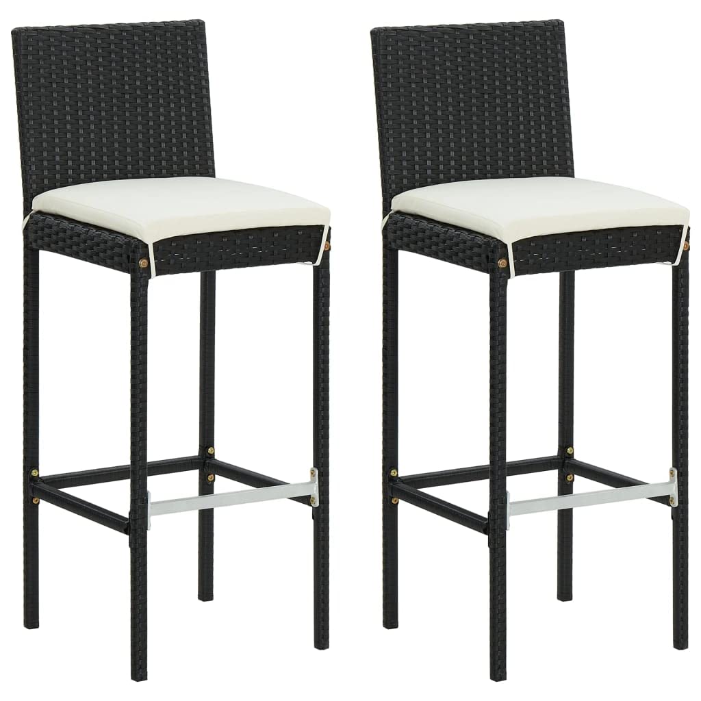 vidaXL 2X Garden Bar Stool with Cushions Outdoor Patio Balcony Kitchen Counter Pub Home Lounge Seating Chairs Stools Black Poly 