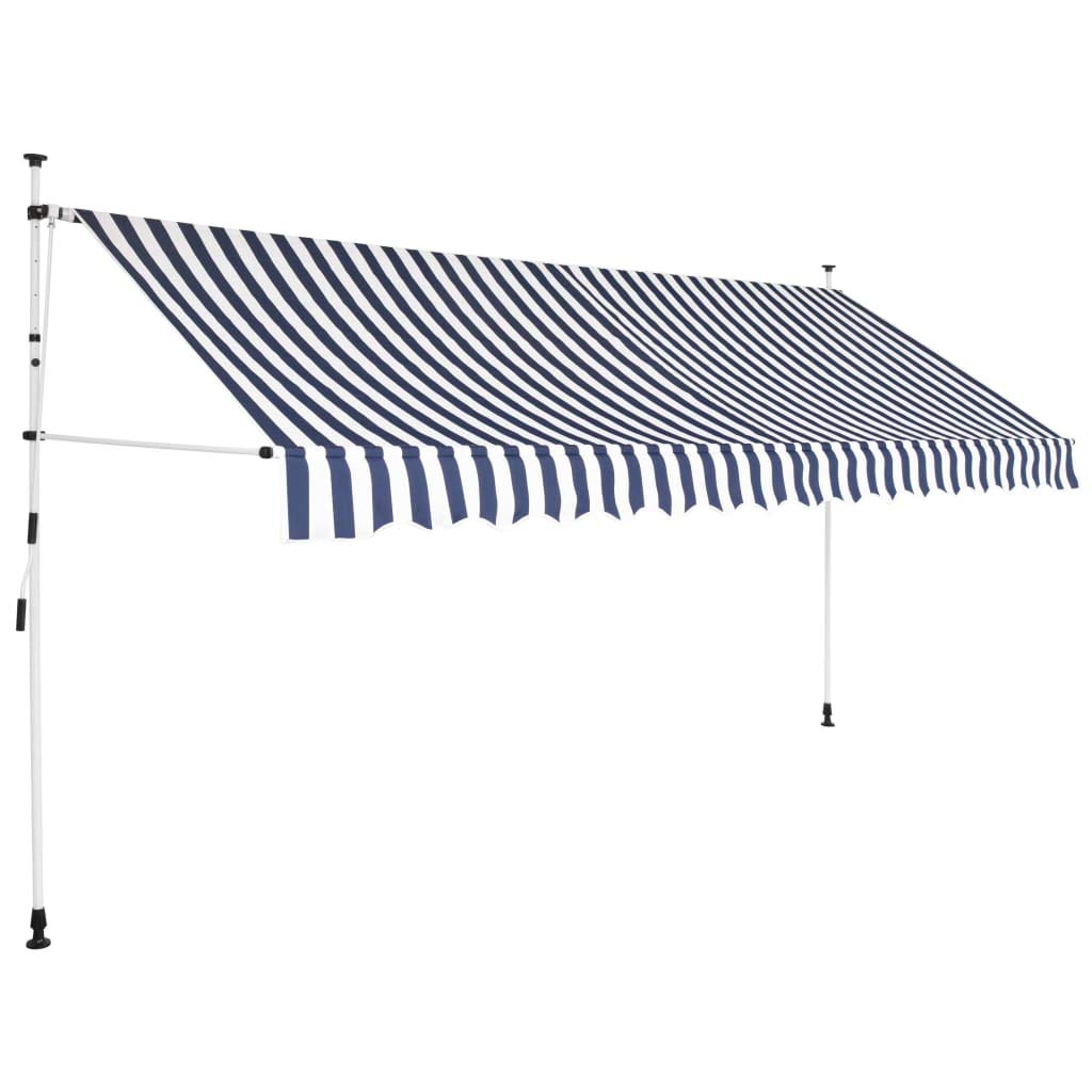 vidaXL Manual Retractable Awning with Blue and White Stripes - Weather-Resistant Terrace Canopy, Easy to Install Outdoor Shade for Patio, Balcony or Garden