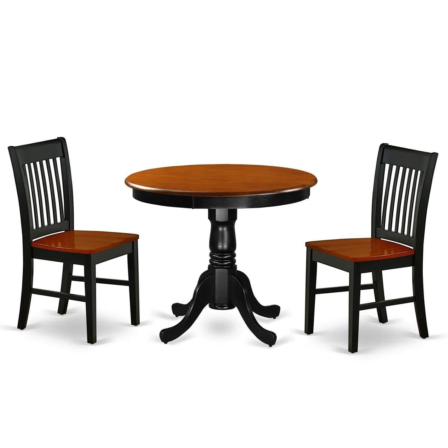 East West Furniture Anno3-Bch-W 3 Piece Kitchen Table & Chairs Set Contains A Round Dining Room Table With Pedestal And 2 Solid Wood Seat Chairs, 36X36 Inch, Black & Cherry
