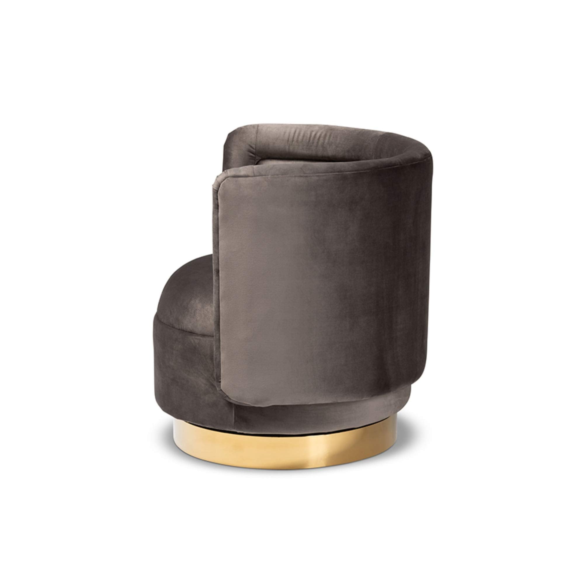 Baxton Studio Saffi Glam and Luxe Grey Velvet Fabric Upholstered Gold Finished Swivel Accent Chair