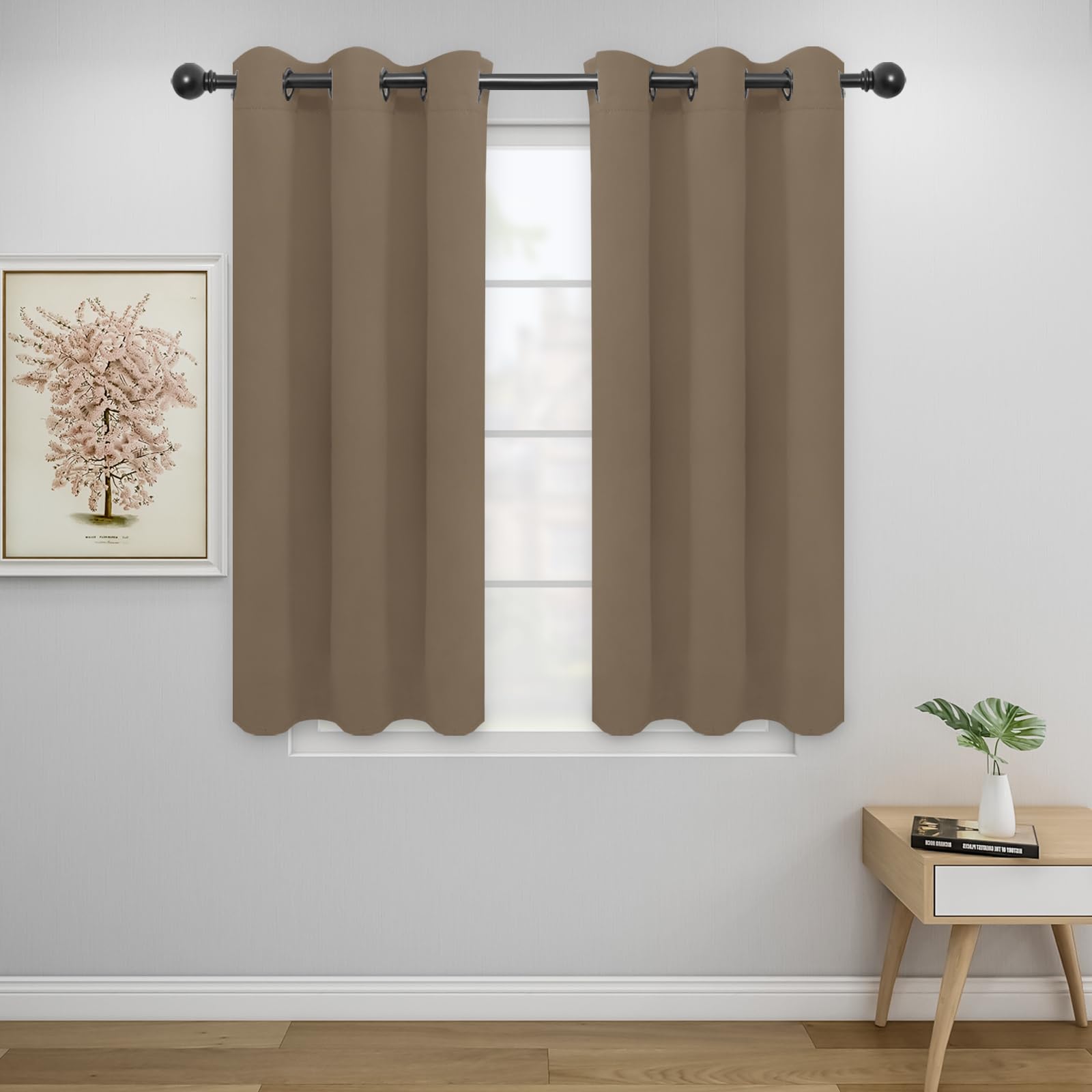 Easy-Going Blackout Curtains For Bedroom, Solid Thermal Insulated Grommet And Noise Reduction Window Drapes, Room Darkening Curtains For Living Room, 2 Panels (34X45 In, Camel)