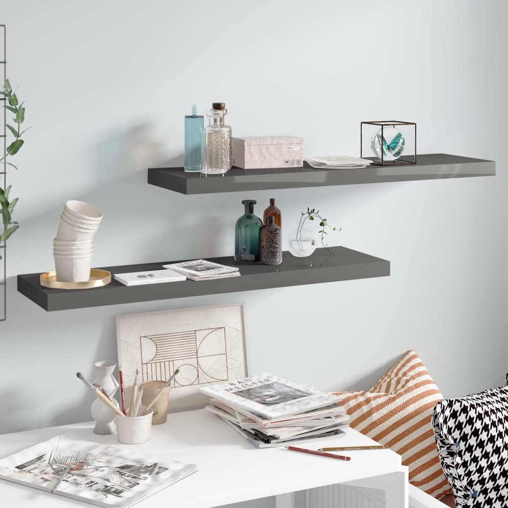 Furniking Floating Wall Shelves 2 pcs High Gloss Gray 35.4&quot;x9.3&quot;x1.5&quot; MDF