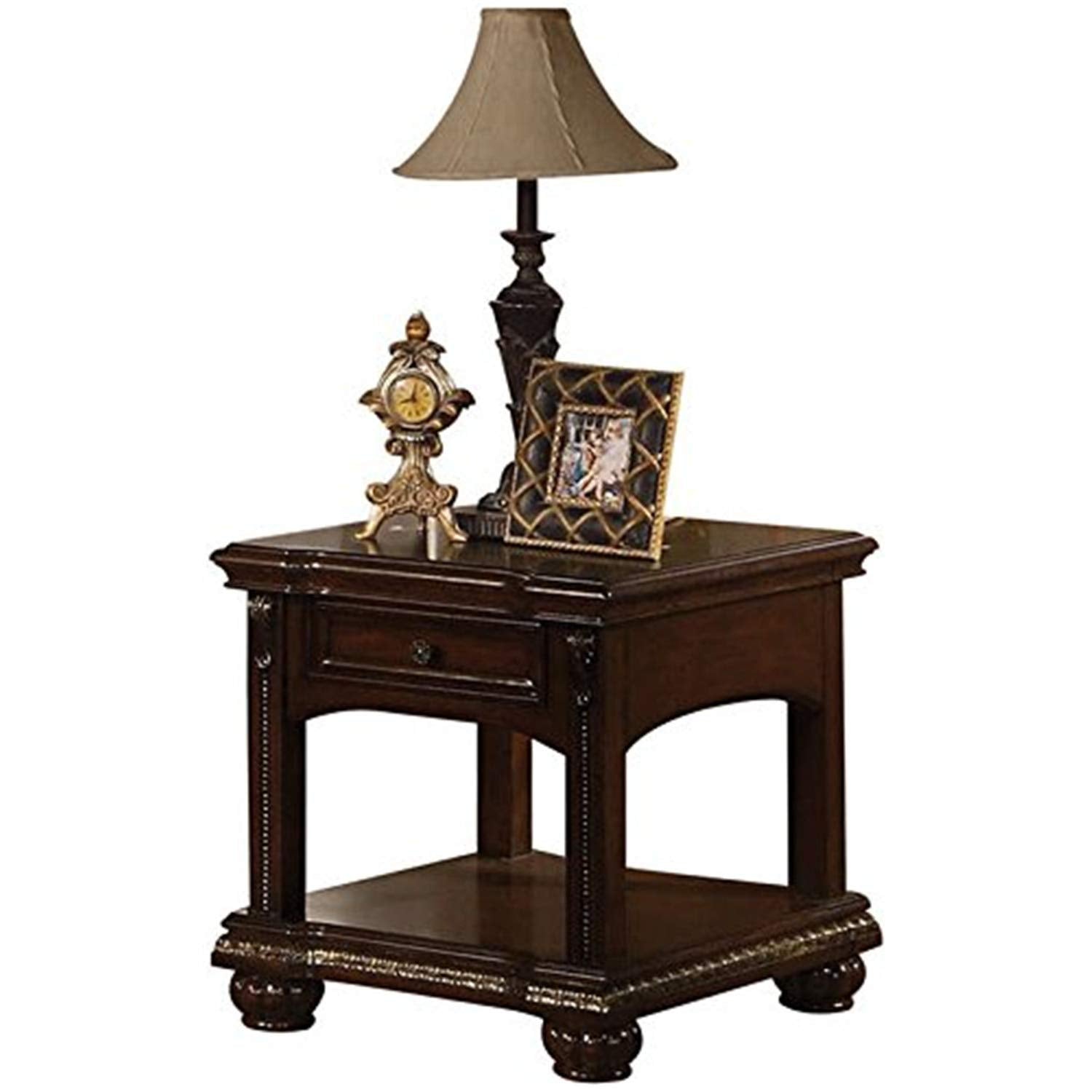 Acme Anondale Rectangular Wooden End Table with Bottom Shelf in Cherry