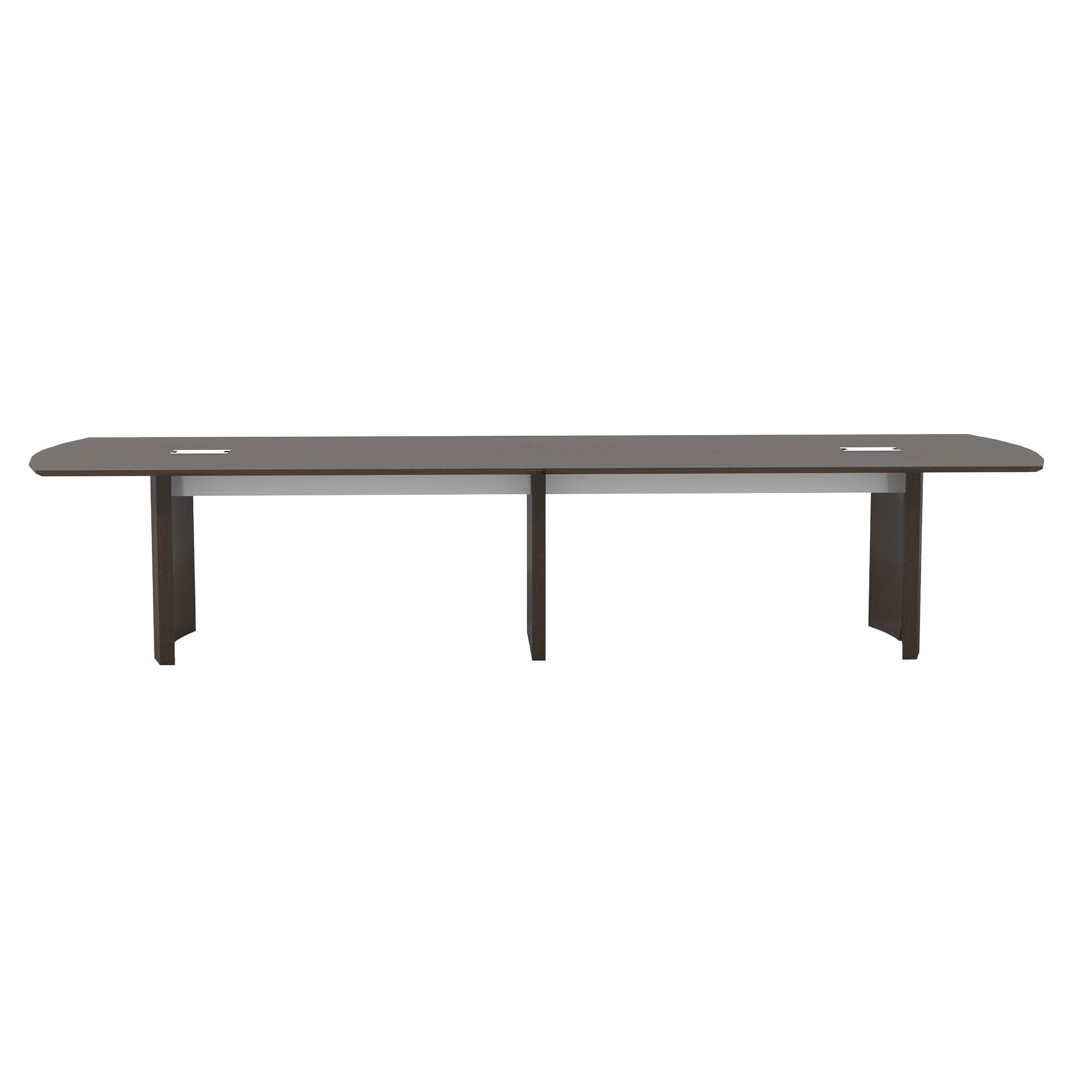 Safco Medina 14' Conference Table with Moucha Finish, Rounded Ends and Beveled Edges, Silver Detailing, Grommet Holes, 250 lbs Capacity.