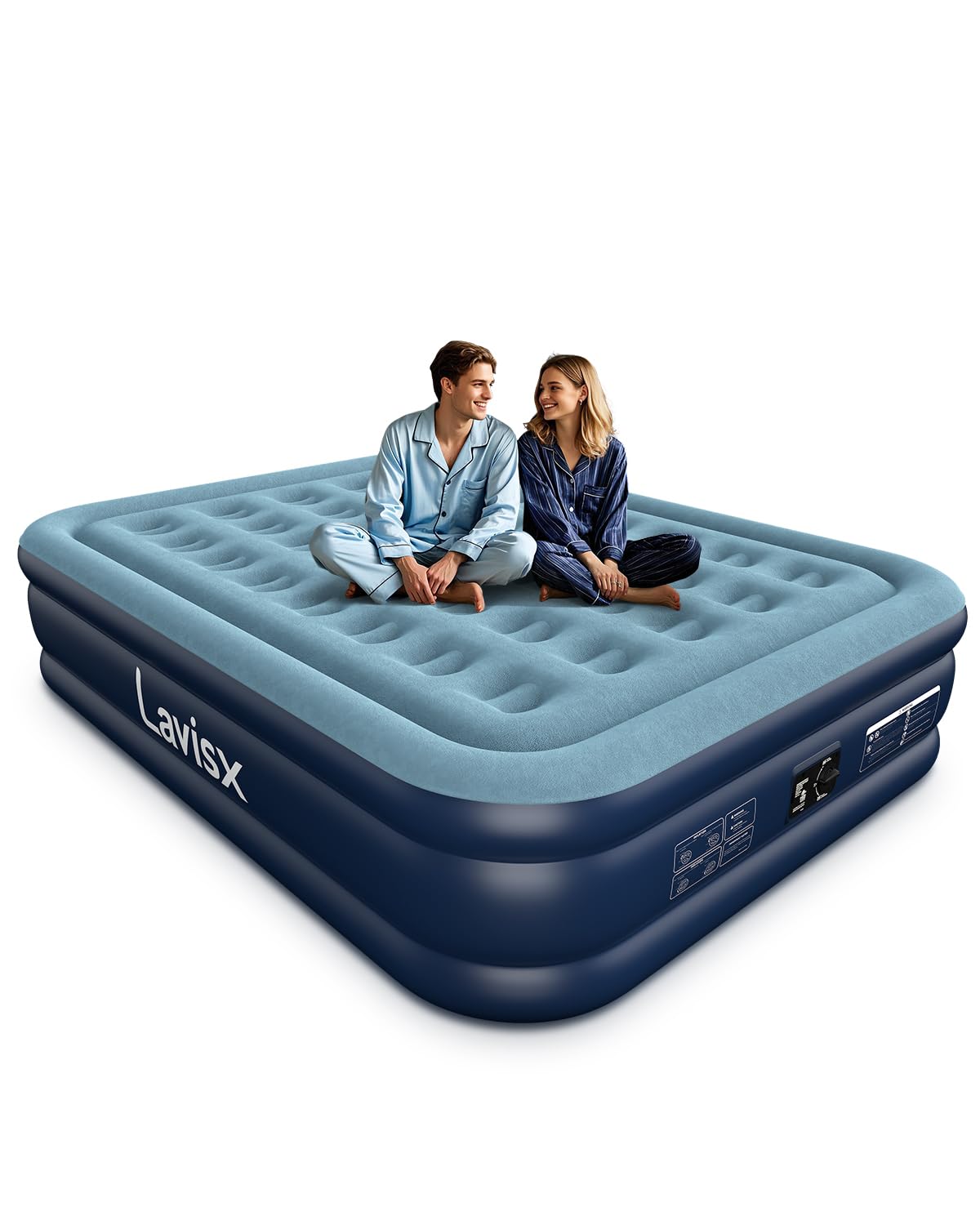 Lavisx Queen Air Mattress With Built In Pump 16' Blow Up Mattress Raised Air Bed, 3 Mins Quick Self Inflatable With Storage Bag