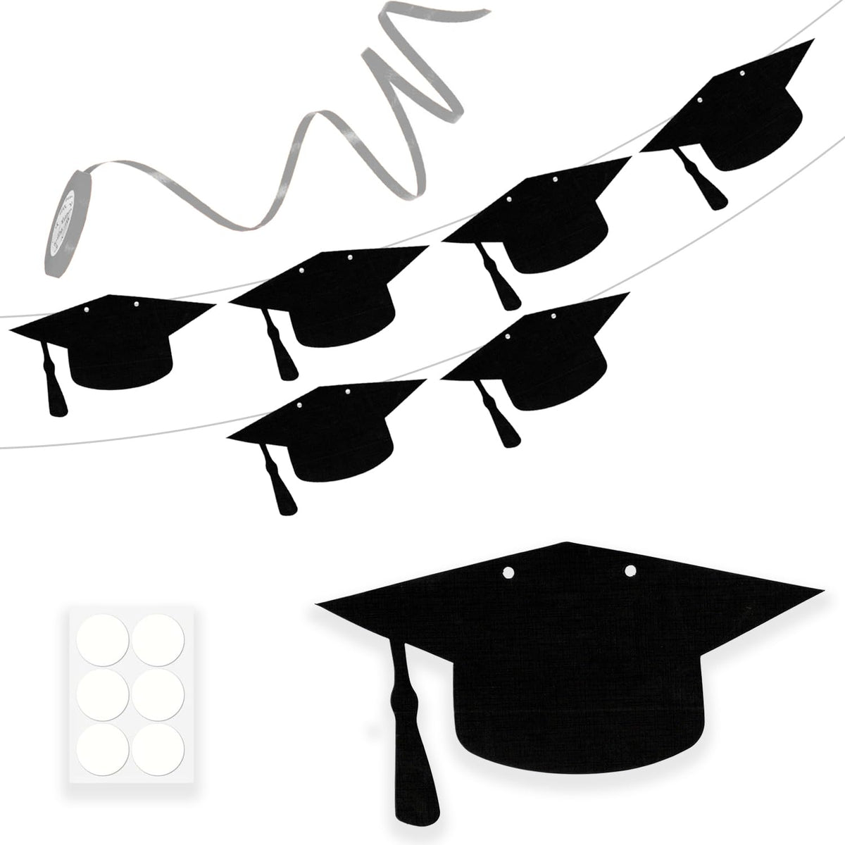 Rozi Decoration Graduation Party Decorations Paper Hat Shape Banner Black | Pack of 6 Pcs