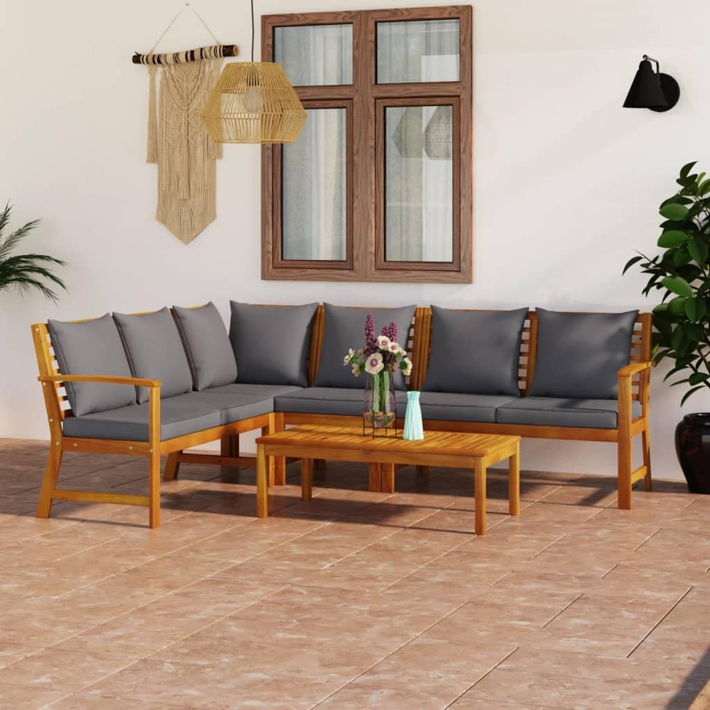vidaXL Outdoor Lounge Set, Solid Acacia Wood, Modern Style Patio Furniture with Cushions and Coffee Table, Durable and Weather Resistant