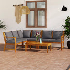vidaXL Outdoor Lounge Set, Solid Acacia Wood, Modern Style Patio Furniture with Cushions and Coffee Table, Durable and Weather Resistant