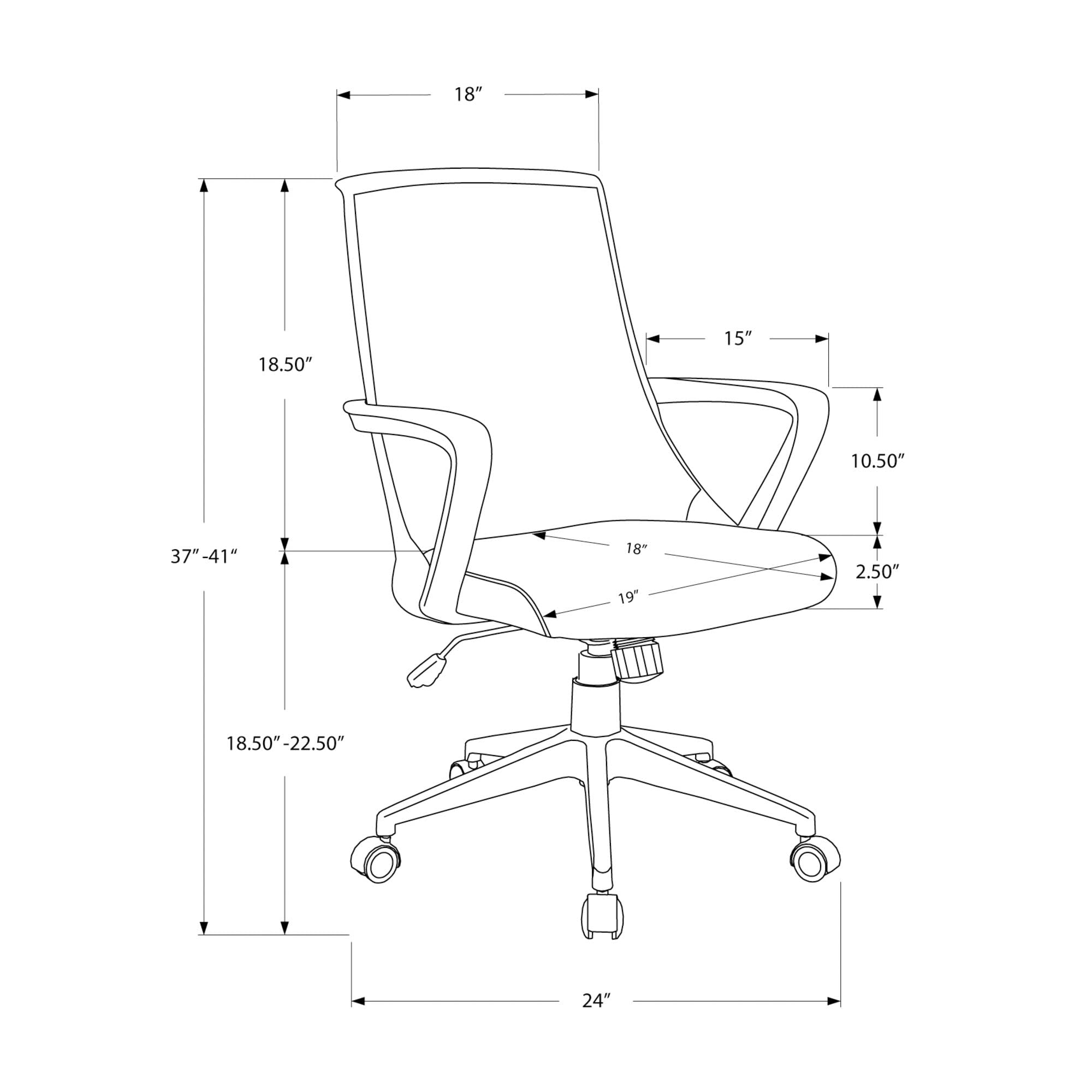 Monarch Specialties 7294, Adjustable Height, Swivel, Ergonomic, Armrests, Computer Desk, Work, Metal, Contemporary, Modern Office Chair Multi Position, 22.5&quot; L x 24&quot; W x 37&quot; H, Grey Mesh/White