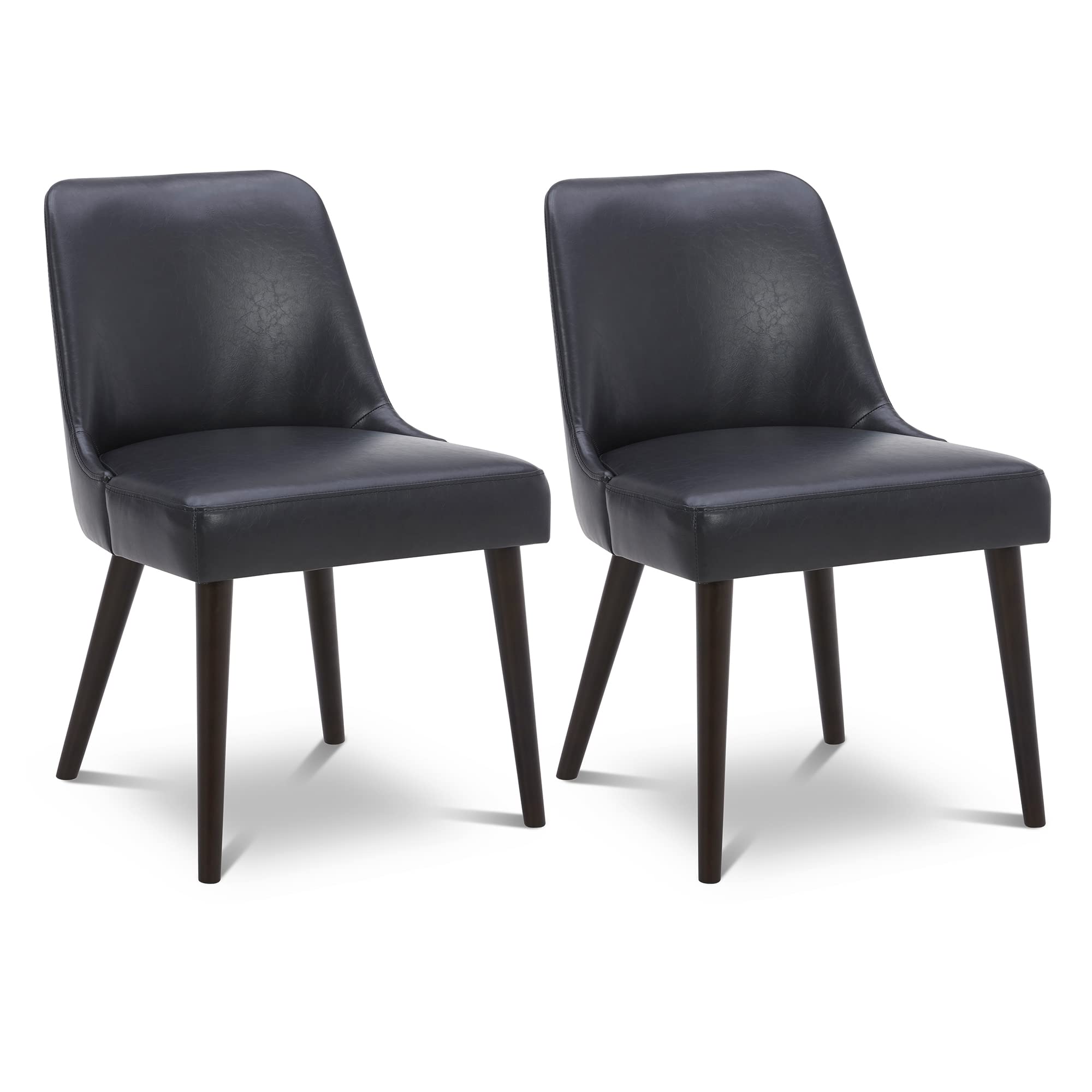 Chita Mid-Century Modern Dining Chair, Upholstered Fabric Accent Chairs, Set Of 2, Black In Pu Leather