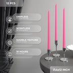 Candwax 12 Inch Taper Candles Set Of 12 - Dripless And Smokeless Candle Unscented - Slow Burning Candle Sticks - Pink Candles