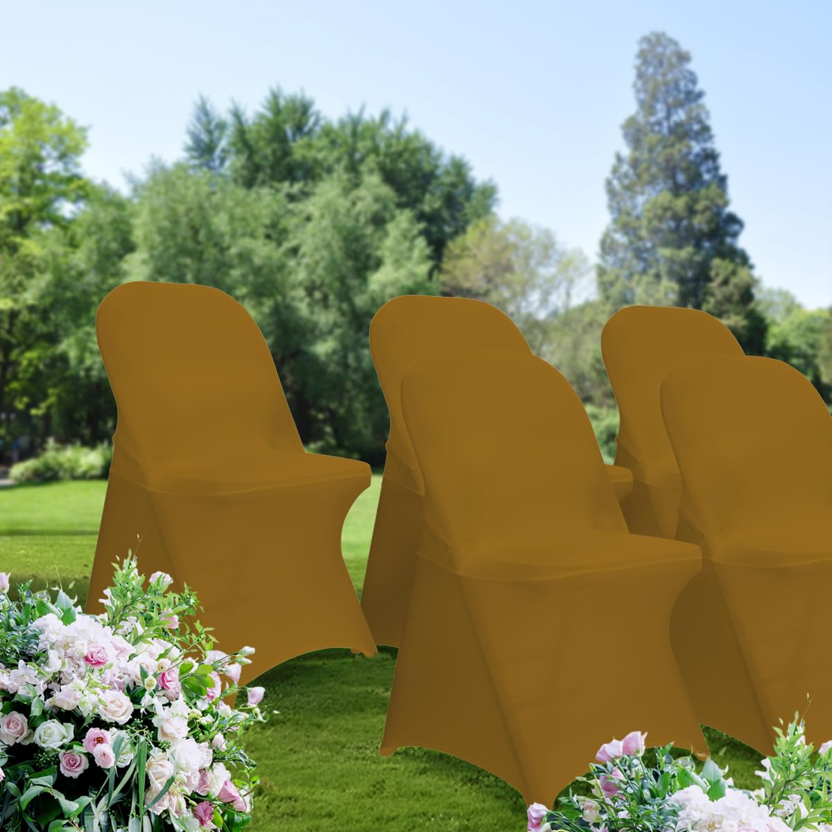 Babenest Spandex Folding Chair Covers - 30Pcs Upgraded Universal Stretch Washable Fitted Chair Slipcovers Protector For Wedding, Holidays, Banquet, Party, Celebration (Gold)